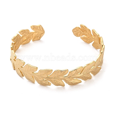 304 Stainless Steel Leaf Cuff Bangles(BJEW-G694-08G)-2