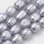 Natural Cultured Freshwater Pearl Beads Strands, Dyed, Rice, Gray, 8~11x7~8mm, Hole: 0.5mm, about 40pcs/strand, 14.6 inch(PEAR-S012-37)