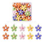 40Pcs 5 Colors Resin Pendants, with Platinum Iron Peg Bail, Flower, Mixed Color, 30x27x9mm, Hole: 2mm, 8pcs/color(RESI-TA0001-40)
