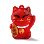 PVC Cartoon Lucky Cat Doll Pendants, for Keychains, Maneki Neko, Red, 48x35.5x23.5mm, Hole: 2.5mm(KY-F017-01)