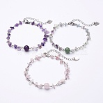 Natural Gemstone Chip Anklets, with Iron Eye Pin, Tibetan Style Pendants and Lobster Clasp, 9-1/2 inch(240mm)(X-AJEW-AN00177)