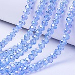 Electroplate Glass Beads Strands, AB Color Plated, Faceted, Rondelle, Light Sky Blue, 4x3mm, Hole: 0.4mm, about 105~110pcs/strand, 38~39cm(X-EGLA-A034-T4mm-B09)