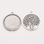 Tibetan Style Flat Round Alloy Pendant Cabochon Settings, Cadmium Free & Lead Free, Antique Silver, Tray: 25mm, 32x28.5x2.5mm, Hole: 3mm, about 238pcs/1000g(TIBEP-Q049-19AS-RS)