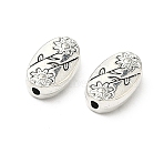 Oval with Flower Tibetan Style Alloy Beads, Cadmium Free & Lead Free, Antique Silver, 10x6x2.5mm, Hole: 1.5mm(X-TIBEB-1199-AS-LF)