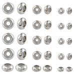 15Pcs 3 Style 304 Stainless Steel Beads, with Rubber Inside, Slider Beads, Rondelle, Stainless Steel Color, 6~10x3~5mm, Hole: 3~5mm, Rubber Hole: 2~3.5mm, 5pcs/style (STAS-YW0003-56P)