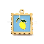 304 Stainless Steel Pendants, with Enamel, Square with Fruits Charm, Golden, Lemon, 20x16.5x1.5mm, Hole: 2mm(X-STAS-A114-03G-03)