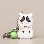 Cute Face Covering Cat Resin Pendant Keychain, with Random Color Bell Charms, Cartoon Doll for Bag Pendant Ornament, White, 11.5cm, pendant: 5x2.9x3.1cm(ANIM-PW0001-021A)