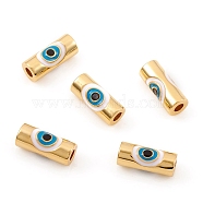 Brass Enamel Beads, Tube with Eye, Real 18K Gold Plated, 11x4.5mm, Hole: 2mm(KK-G392-02G)