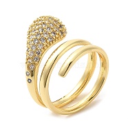 Brass Micro Pave Cubic Zirconia Wrap Cuff Rings, Teardrop, Real 18K Gold Plated, Inner Diameter: 18mm(RJEW-P098-18G)