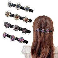 Fashion Double Layer Resin Rhinestone Alligator Hair Clips Sets, Flower Hair Accessories for Woman Girls, Mixed Color, 93x21x32mm, 4pcs/set(PHAR-P005-25)