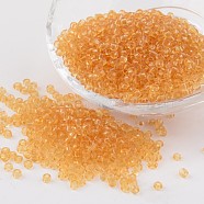 8/0 Glass Seed Beads, Transparent, Round, Goldenrod, 3mm, Hole: 1mm, about 1097pcs/50g(X-SEED-A004-3mm-2B)
