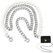 WADORN 1Pc Plastic Imitation Pearl Beaded Bag Handles, with Zinc Alloy Curb Chain & Swivel Clasp, for Crossboby/Shoulder Bag Strap Replacement, Platinum, 121cm(PURS-WR0006-92P)
