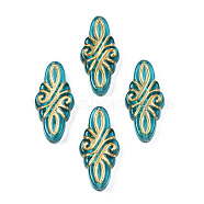 Plating Acrylic Beads, Metal Enlaced, Oval, Dark Turquoise, 30x14x6mm, Hole: 1.2mm(X-PACR-N008-029)