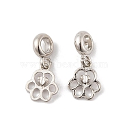 Rack Plating Alloy European Dangle Charms, Paw Print Large Hole Pendants, Platinum, 23mm, Paw Print: 14x11.5x1.5mm, Hole: 4.5mm(FIND-C055-16P)