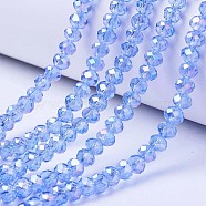 Electroplate Glass Beads Strands, AB Color Plated, Faceted, Rondelle, Light Sky Blue, 4x3mm, Hole: 0.4mm, about 123~127pcs/strand, 16.5~16.9 inch(42~43cm)(X-EGLA-A034-T4mm-B09)