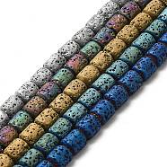 Electroplated Natural Lava Rock Beads Strands, Column, Mixed Color, 8x6.5mm, Hole: 1mm, about 50~51pcs/strand, 15.35~15.55 inch(39~39.5cm)(G-G984-16)