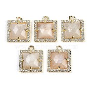 Natural Moonstone Faceted Square Charms, Rack Plating Brass Micro Pave Clear Cubic Zirconia Charms, Golden, 13.5x11.5x4.5mm, Hole: 1.4mm(G-I375-06G-03)