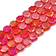 Electroplate Transparent Glass Beads Strands, AB Color Plated, Faceted, Octagon, Red, 7~8x7~8x4mm, Hole: 1.2mm, about 72pcs/strand, 20.47 inch(52cm)(EGLA-N002-27-C02)