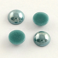 Pearlized Plated Opaque Glass Cabochons, Half Round/Dome, Dark Cyan, 7.5~8x3~4mm(PORC-S801-8mm-22)