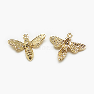 Brass Charms, Bee, Real 18K Gold Plated, 15x18x3mm, Hole: 1mm(X-KK-N200-067)