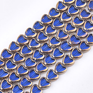 Electroplate Glass Beads Strands, Edge Plated, Heart, Blue, 10x10x4mm, Hole: 1mm, about 30pcs/strand, 11.4 inch(EGLA-S188-09C)