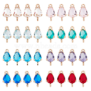 Elite 32Pcs 8 Colors Transparent Glass Links Connectors, for Jewelry DIY Craft Making, with Brass Findings, Faceted, Teardrop, Light Gold, Mixed Color, 13x7x3.5mm, Hole: 1.2mm, 4pcs/color(GLAA-PH0001-23)