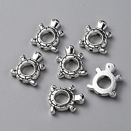 Tibetan Style Alloy Bead Frame, Tortoise, Antique Silver, 15x12.5x3mm, Hole: 1.4mm, 5mm inner diameter(PALLOY-WH0104-02AS)