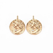Brass Micro Pave Clear Cubic Zirconia Charms, Nickel Free, Flat Round, Real 18K Gold Plated, 15x12x2mm, Hole: 1.6mm(KK-S356-715)