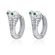 Cubic Zirconia Snake Hinged Hoop Earrings, Platinum Plated Brass Jewelry for Women, Green, 15.5x16x5.8mm, Pin: 1.2mm(JE995B)