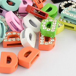 Mixed Color Zinc Alloy Grade A Rhinestone Letter Slide Charms, for Personalized Name Necklaces Making, Letter.D, 12.5x9.5x4.5mm, Hole: 8x1.5mm(ALRI-S130-D)