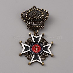 Crown & Cross Zinc Alloy Pendant Lapel Pin, Dangle Charm Brooch Medal for Men, Antique Bronze, 65x29.5x3mm(JEWB-WH0028-05B)