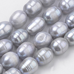 Natural Cultured Freshwater Pearl Beads Strands, Dyed, Rice, Gray, 8~11x7~8mm, Hole: 0.5mm, about 40pcs/strand, 14.6 inch(PEAR-S012-37)