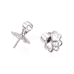 Anti-Tarnish 925 Sterling Silver Pendant Bails, with S925 Stamp, for Half Drilled Beads, Flower, Platinum, 7.5x8x1mm, Hole: 3x3.5mm, Pin: 0.8mm(STER-T007-90P)