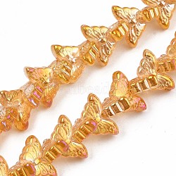 Electroplate Glass Beads Strand, AB Color, Butterfly, Dark Orange, 7~8x14~15x5mm, Hole: 0.8mm, about 100pcs/strand, 22.05 inch~ 22.83 inch(56~58cm)(EGLA-S188-25-B02)