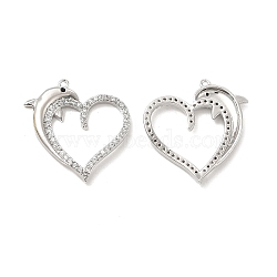 Brass Micro Pave Cubic Zirconia Pendants, Heart with Dolphin Charm, Platinum, 20x22.5x2mm, Hole: 1mm(KK-E068-VB187)