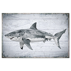 Vintage Metal Tin Sign, Iron Wall Decor for Bars, Restaurants, Cafe Pubs, Rectangle, Shark, 300x200x0.5mm(AJEW-WH0189-409)