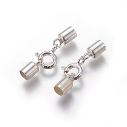 925 Sterling Silver Spring Ring Clasps, with Cord Ends, Silver, clasp: 9x7.5x3mm, cord end: 8x4mm, inner size: 3.5mm.(STER-G019-G-08S)