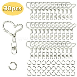 Alloy Heart Lobster Clasps, Keychain Clasp Findings, with Double Ended Swivel Eye Hook and Iron Jump Rings, Platinum, 40x24x8.5mm, Jump Ring: 8x1.2mm(KEYC-YW0001-20P)
