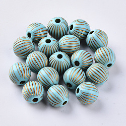 Plating Acrylic Beads, Golden Metal Enlaced, Round, Dark Turquoise, 11.5mm, Hole: 2.5mm(X-OACR-S029-101)