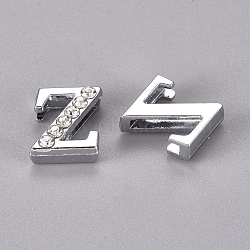 Alloy Slide Charms, with Crystal Rhinestone, Letter, Platinum, Letter.Z, Z: 11.5x9.5x4.5mm, Hole: 2x8mm(PALLOY-WH0066-21Z)