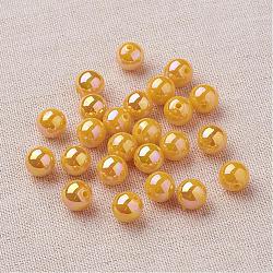 Eco-Friendly Poly Styrene Acrylic Beads, AB Color Plated, Round, Gold, 10mm, Hole: 2mm, about 980pcs/500g(PL426-14)
