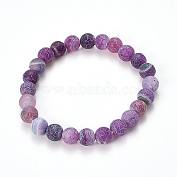 Natural Weathered Agate Beaded Stretch Bracelets, Frosted, Dyed, Round, Medium Orchid, 2-1/8 inch(55mm)(X-BJEW-Q692-01D)