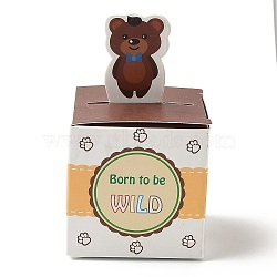 Paper Gift Box, Folding Candy Boxes, Decorative Gift Box for Weddings, Square with Bear Pattern, Bear Pattern, Fold: 5x5x8.5cm, Unfold: 14.5x10x0.1cm(CON-I009-07D)