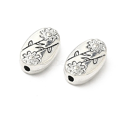 Oval with Flower Tibetan Style Alloy Beads, Cadmium Free & Lead Free, Antique Silver, 10x6x2.5mm, Hole: 1.5mm(X-TIBEB-1199-AS-LF)