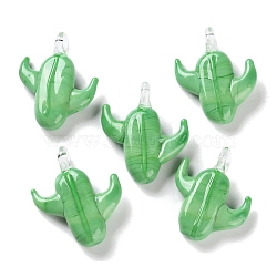 Handmade Lampwork Pendants, Medium Sea Green, 35.5x30x9.5mm, Hole: 3.5mm(LAMP-S068-01A)