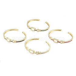Cubic Zirconia Oval & Fish Open Cuff Bangle, Real 18K Gold Plated Brass Jewelry for Women, Mixed Color, Inner Diameter: 2-1/8x2-1/2 inch(5.4x6.4cm)(BJEW-G651-06G)