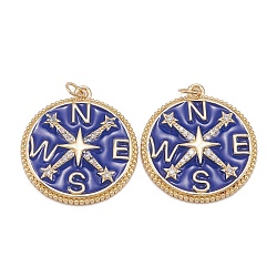 Eco-Friendly Brass Micro Pave Clear Cubic Zirconia Enamel Pendants, with Jump Ring, Long-Lasting Plated, Flat Round with Star 
and Letter Pattern, Real 18K Gold Plated, Medium Blue, 28x25x3mm, Jump Ring: 5x0.8mm, 3.5mm Inner Diameter(ZIRC-C024-01G-03)