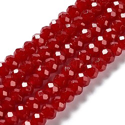 Baking Painted Imitation Jade Glass Bead Strands, Faceted Rondelle, Brown, 10x8mm, Hole: 1mm, about 63~65pcs/strand, 18.90''(48~50cm)(DGLA-A034-J10mm-A29)