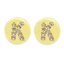 Brass Micro Pave Clear Cubic Zirconia Beads, Flat Round with Letter, Letter.K, 7.5x6.5mm, Hole: 3.5mm, 3pcs/bag(KK-T030-LA843-KX3)