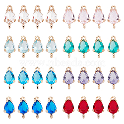 Elite 32Pcs 8 Colors Transparent Glass Links Connectors, for Jewelry DIY Craft Making, with Brass Findings, Faceted, Teardrop, Light Gold, Mixed Color, 13x7x3.5mm, Hole: 1.2mm, 4pcs/color(GLAA-PH0001-23)